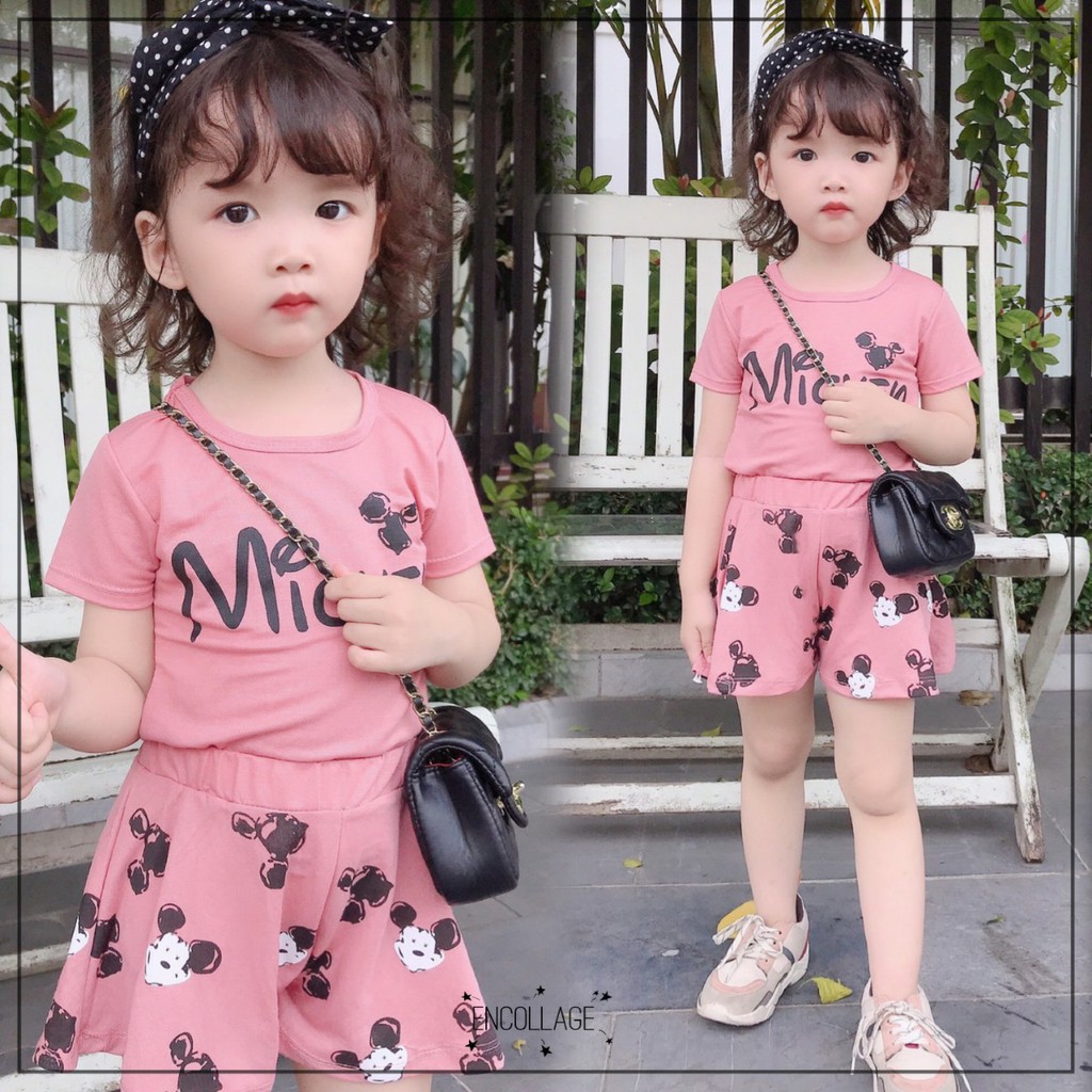 Set bộ cotton xinh xắn, bộ Fuha thời trang bé gái cotton hình mickey