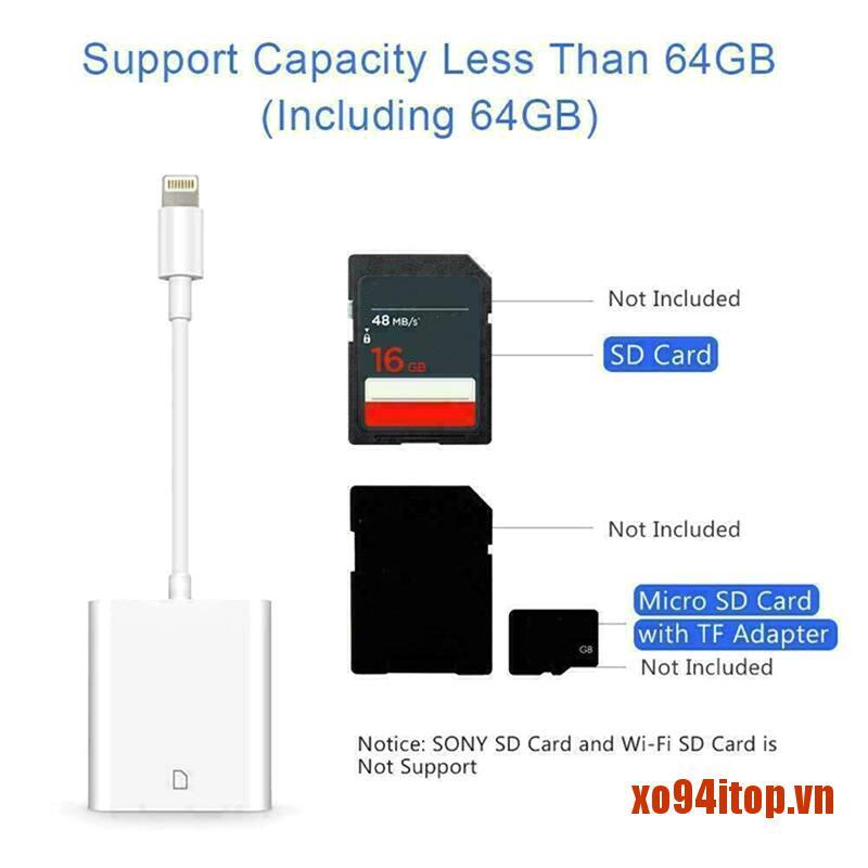 Đầu Đọc Thẻ Nhớ Sd Otg Cho Iphone X,Xs Max,8,9,10 Ipad Pro