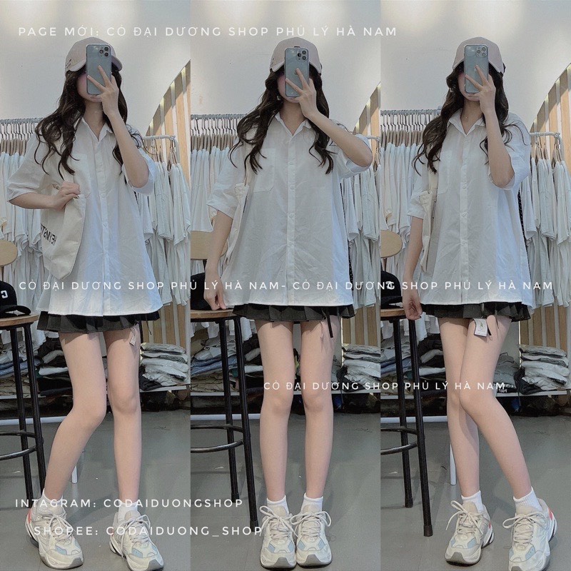 Áo sơ mi cộc tay túi ngực 3 màu dáng rộng trẻ trung cá tính/ Áo sơ mi học sinh phom thụng ulzzang dễ phối đồ_ranstore