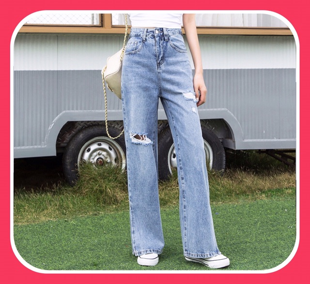 Quần Jeans Suông Cạp Cao Qua Rốn BigSize Dài 105cm /Ống Rộng Không Giãn - 5 MÀU | BigBuy360 - bigbuy360.vn