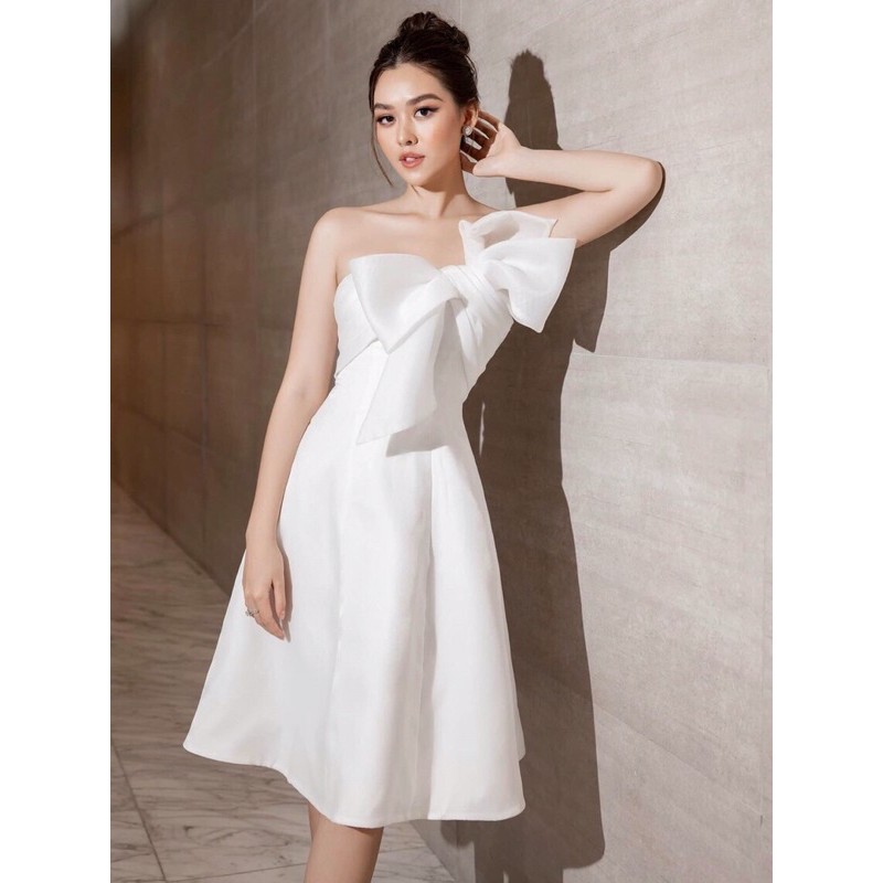 Đầm dự tiệc | Váy dự tiệc | Váy trắng xoè nơ ngực Taffta lụa | Váy sang trọng (Có đệm ngực) MN147 - Đầm Váy Mina | BigBuy360 - bigbuy360.vn