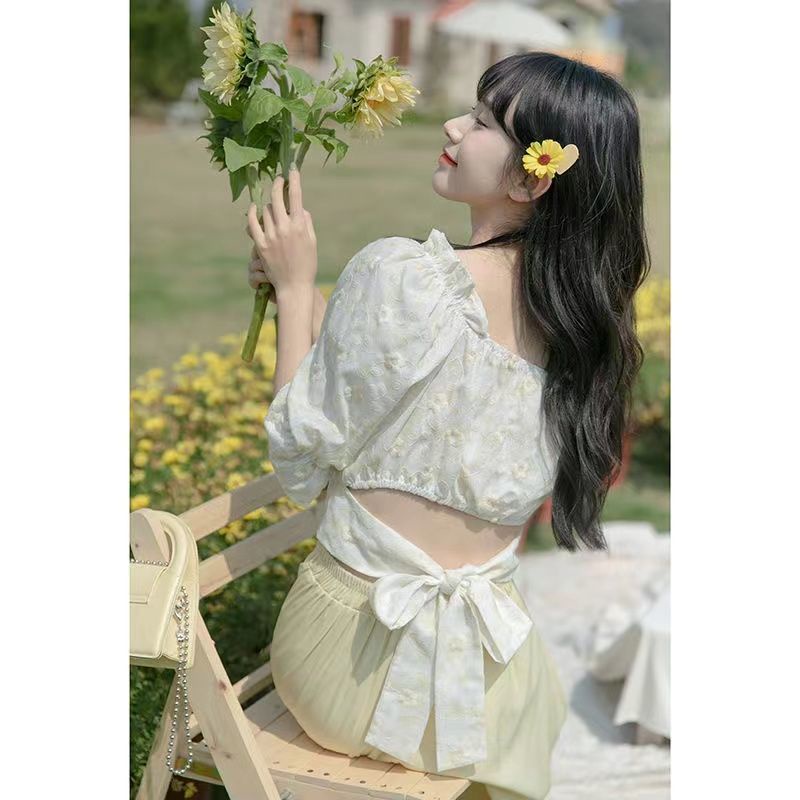 Áo Kiểu Ngắn Tay Thắt Nơ Sau Lưng Thời Trang Mùa Hè Cho Nữ