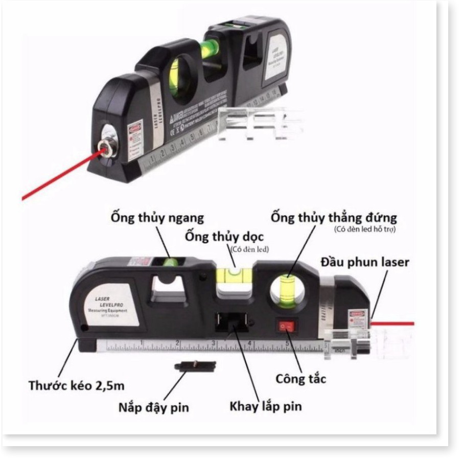 Thước ni vô laser đa năng cân bằng kèm thước kéo 2,5m 206418