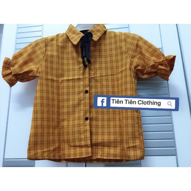 Áo sơmi caro tay bo- thắt nơ cổ