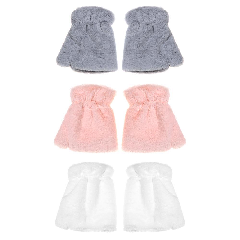 BSUNS Găng Tay Hở Ngón Lông Thỏ Giả Mềm Mại