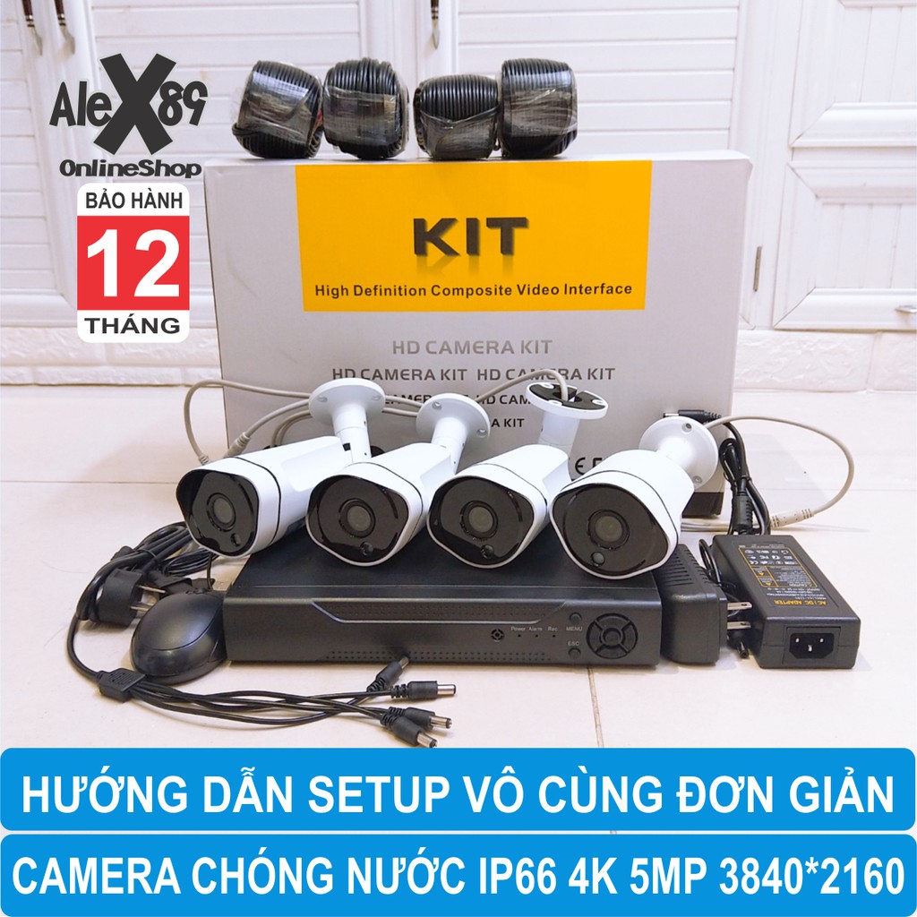 Trọn Bộ 4 Camera Giám Sát 5MP Chóng Nước IP66 Dây 20 Mét-App điều khiển từ xa (No HDD)