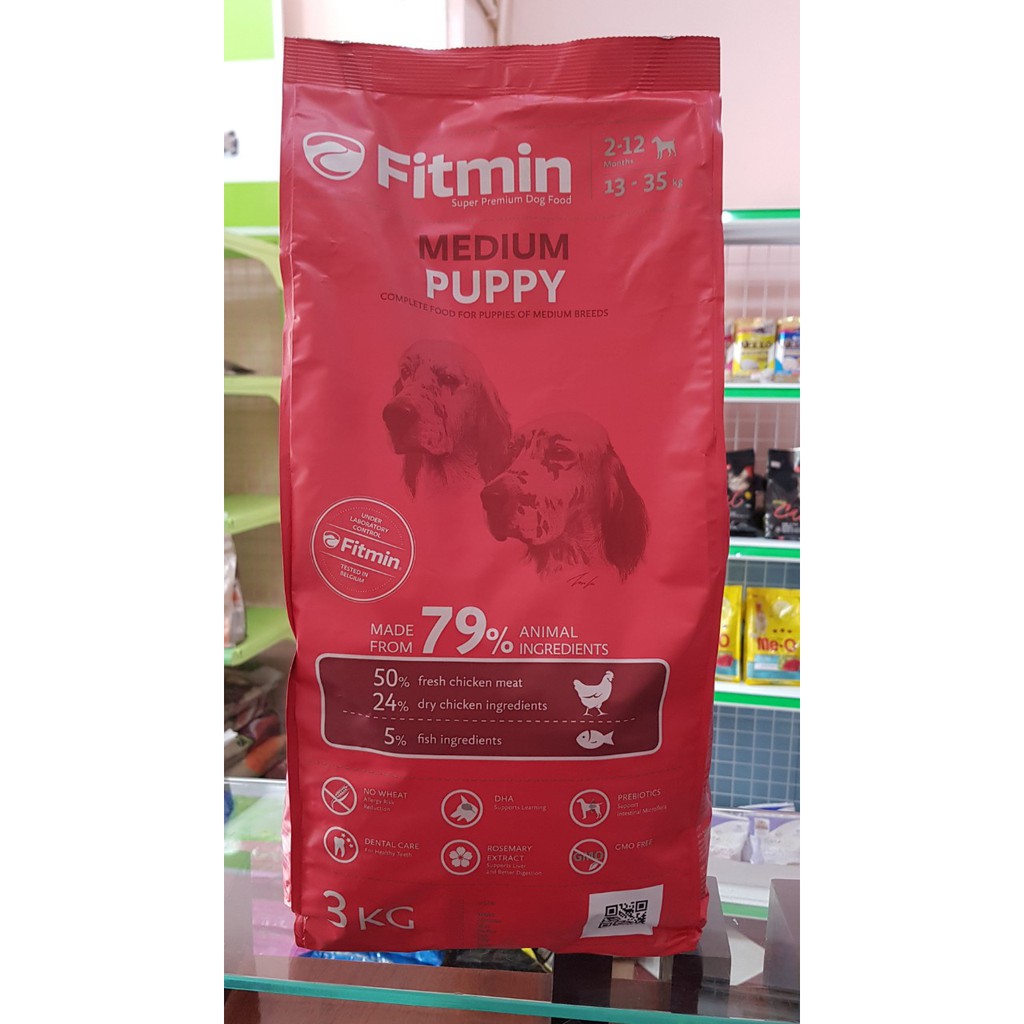 Hạt thịt tươi Fitmin medium Puppy cho giống chó trung bình gói 3kg