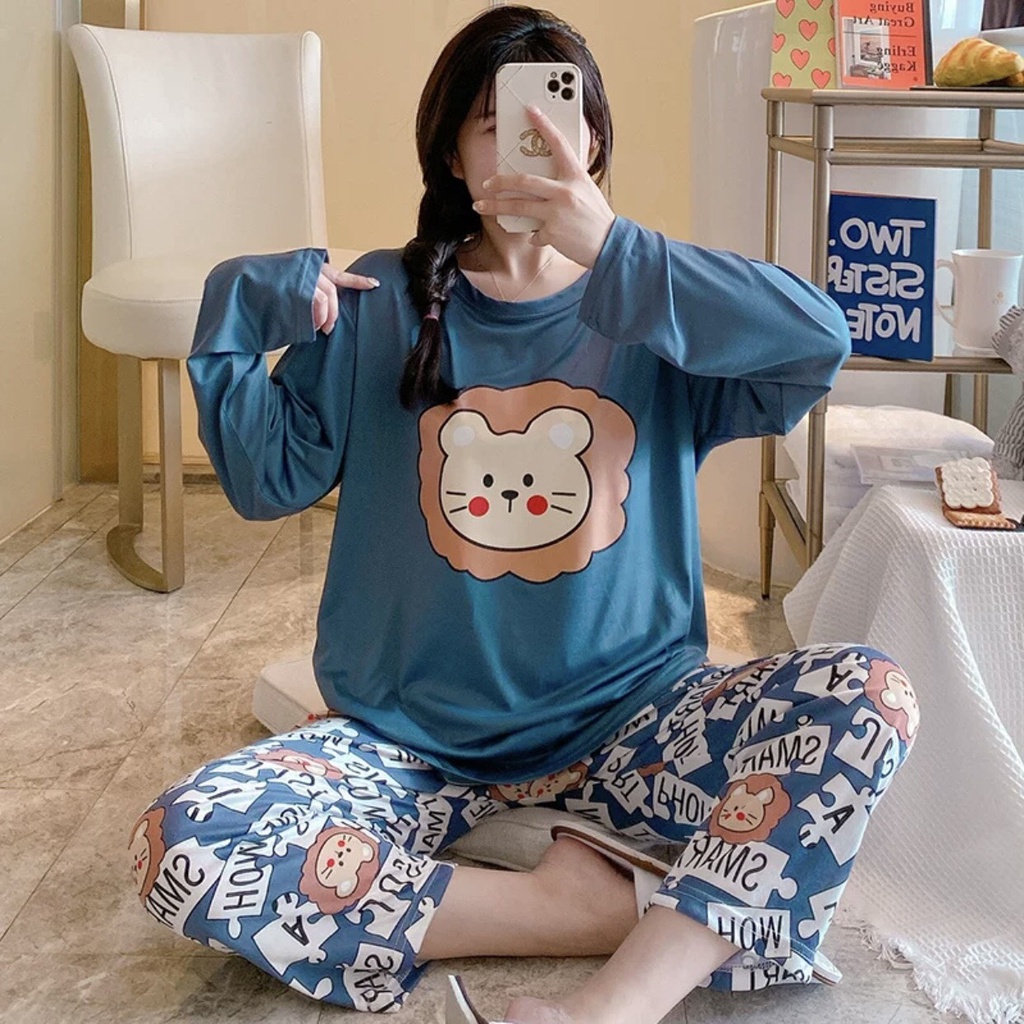 Đồ Bộ Nữ Thun Tay Dài Quần Dài <3 Đồ Ngủ Thun Dài Tay Đẹp Freesize 40-70kg | BigBuy360 - bigbuy360.vn