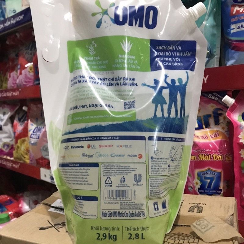 NƯỚC GIẶT OMO MATIC TRÀM TRÀ NHA ĐAM 2,9KG CHO QUẦN ÁO BÉ YÊU