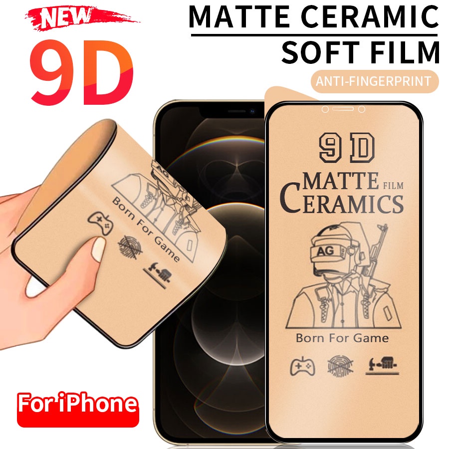 9D Full Màn AG Nhám Mờ Chống Vân Tay Kính Cường Lực Gốm Dẻo Bảo Vệ Màn Hình cho Iphone 13 Mini 13 Pro Max Chống Trầy chống bẩn không kính cường lực