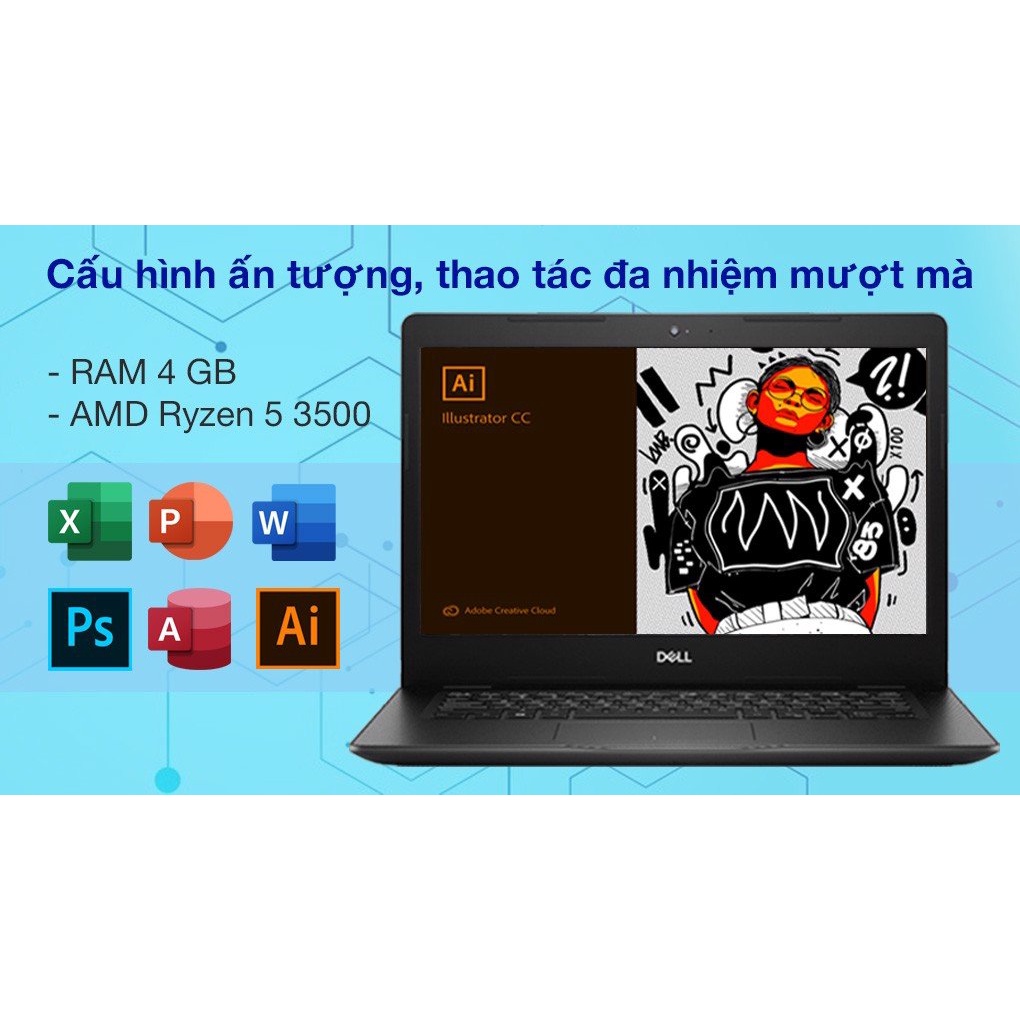 Máy tính xách tay Laptop Dell Vostro 3405 AMD R5 - 3500U|V4R53500U001W-Black|4G|256G SSD|14&quot; FHD|Win10|Black