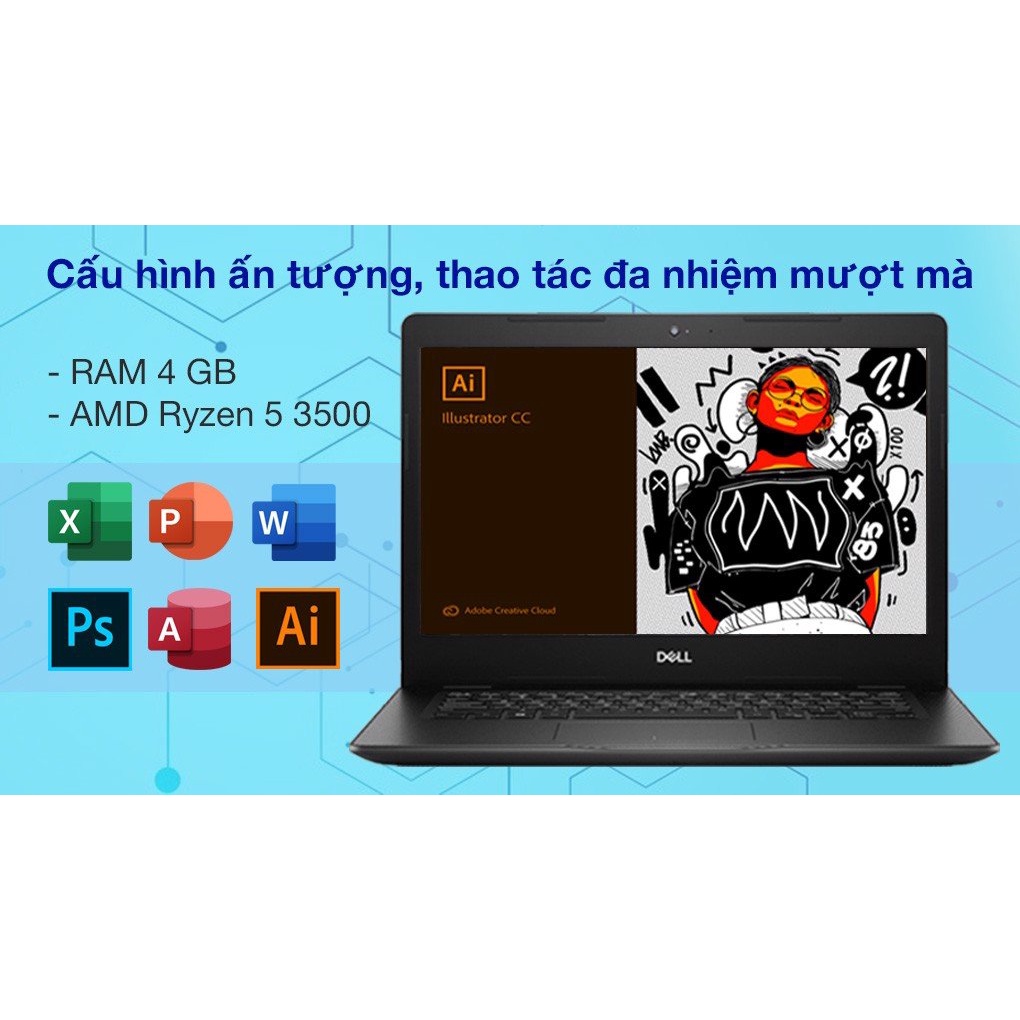 Máy tính xách tay Laptop Dell Vostro 3405 AMD R5 - 3500U|V4R53500U001W-Black|4G|256G SSD|14" FHD|Win10|Black | WebRaoVat - webraovat.net.vn