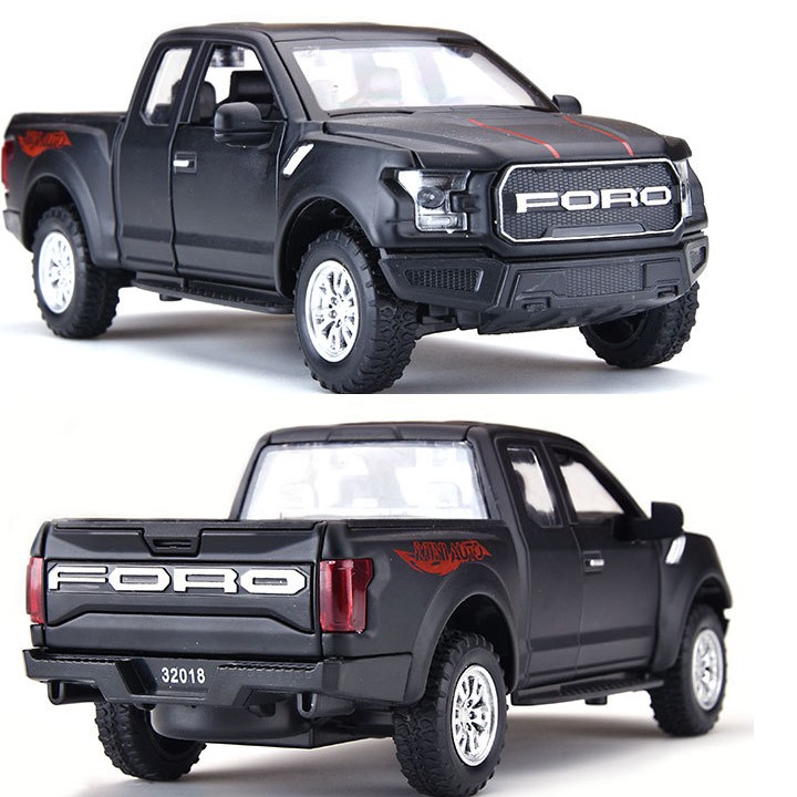 Xe mô hình ô tô Ford raptor F150 tỉ lệ 1:32 - Xe đồ chơi trẻ em bằng kim loại chạy cót có đèn và âm thanh mở được cửa