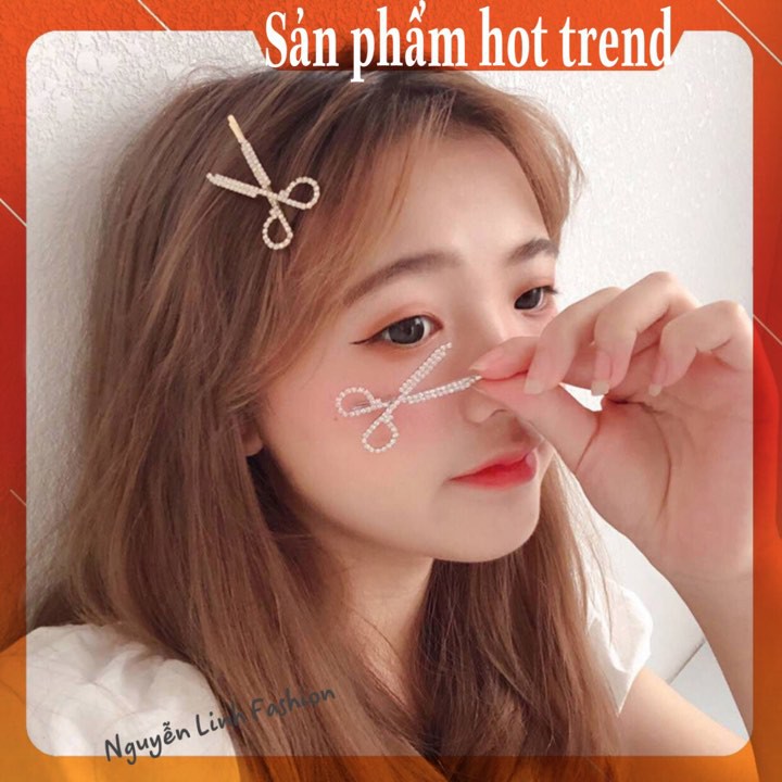 Kẹp Tóc Đính Đá Hình Cây Kéo _phong cách quý cô