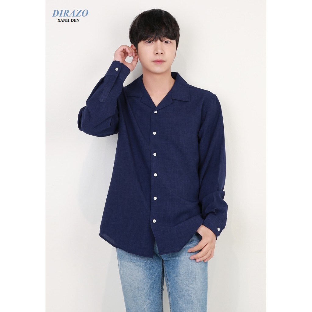 Sơ mi nam CỔ KIỂU VEST hiện đại màu xanh đen tay dài ( nút trắng)- DIRAZO