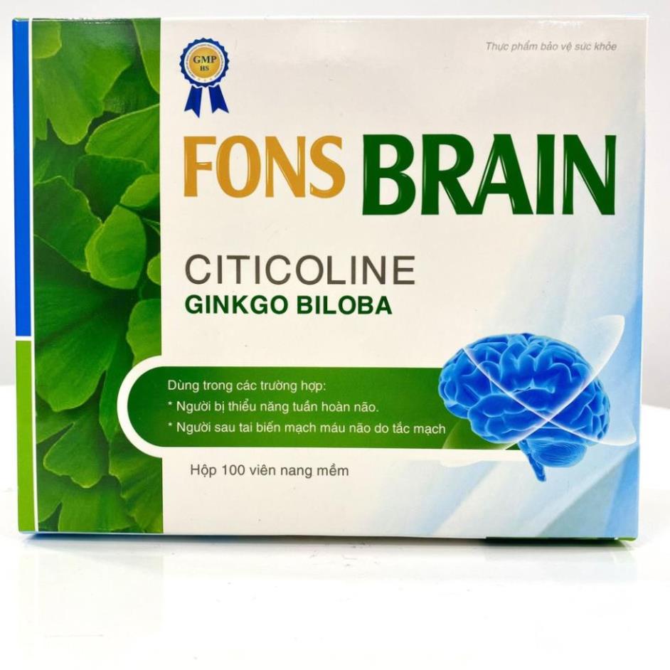 Viên uống tuần hoàn não Fons Brain Citicoline tan cục máu đông, ngừa tai biến dạng vỉ 100 viên tiện dụng
