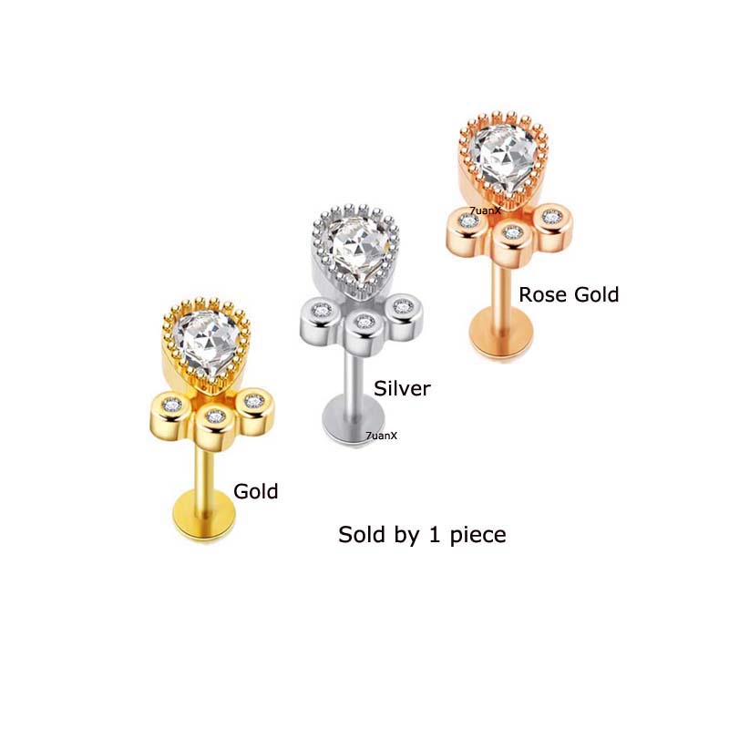 1 Khuyên Xỏ Cơ Thể Bằng Thép Không Gỉ Đính Đá Zircon 16g