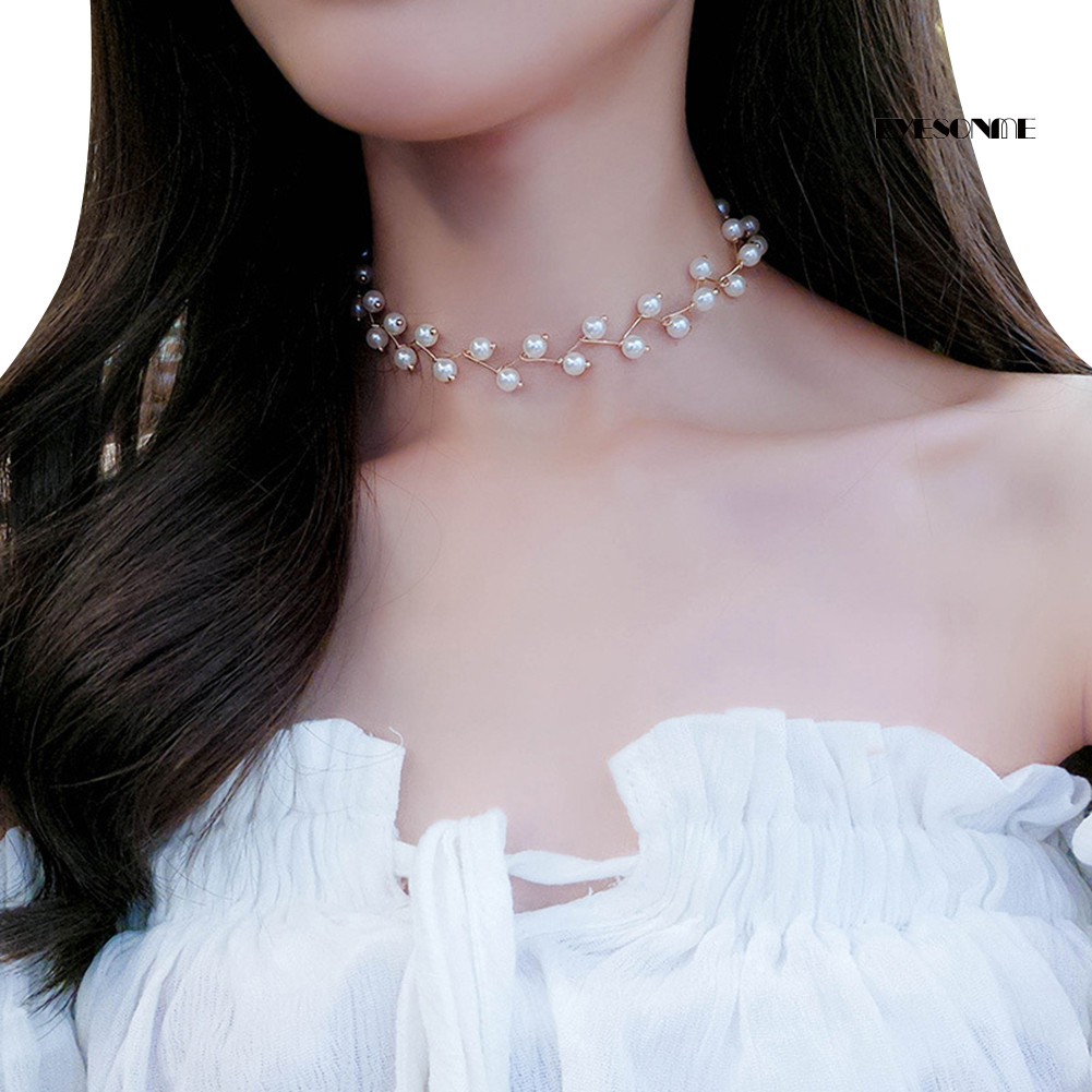 Vòng đeo cổ choker đính ngọc trai giả thời trang cho nữ