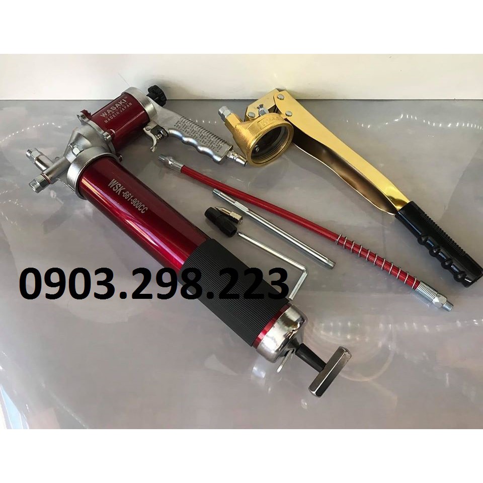 Súng bơm mỡ bằng hơi sử dụng khí nén 2 chức năng có thể bơm bằng tay tặng bơm tay 2 ti