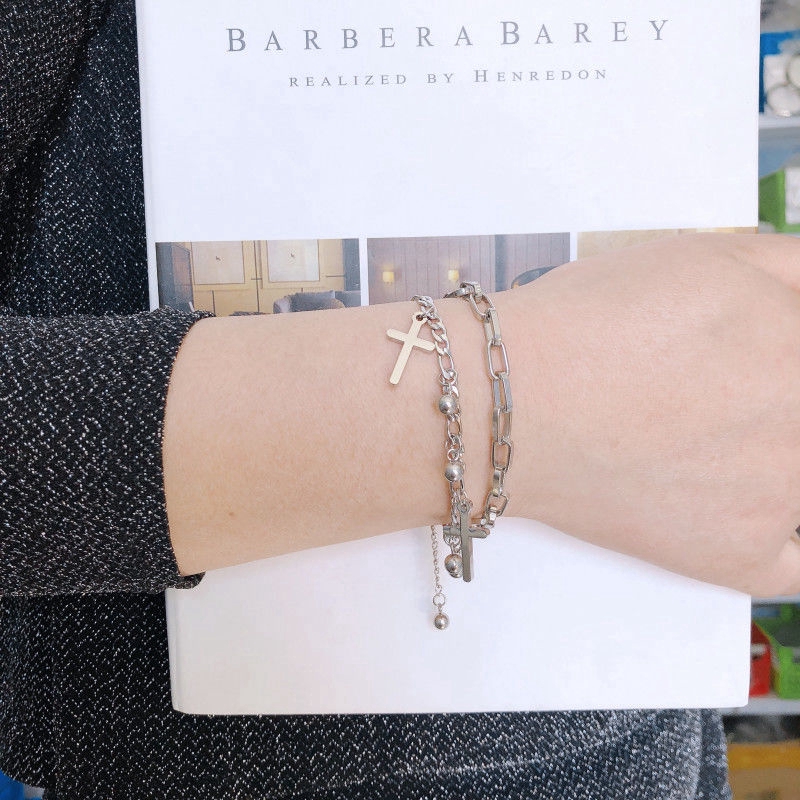 Vòng Tay Hai Lớp Mặt Thánh Giá Thời Trang Cá Tính