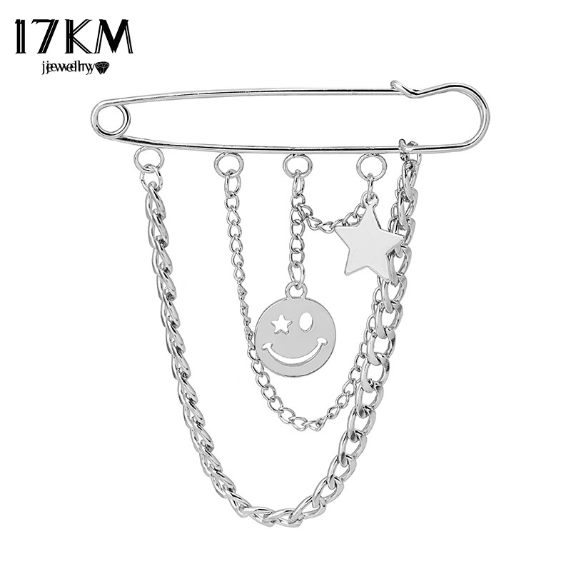 Trâm cài áo 17KM hình ngôi sao mặt cười thời trang phong cách hoài cổ