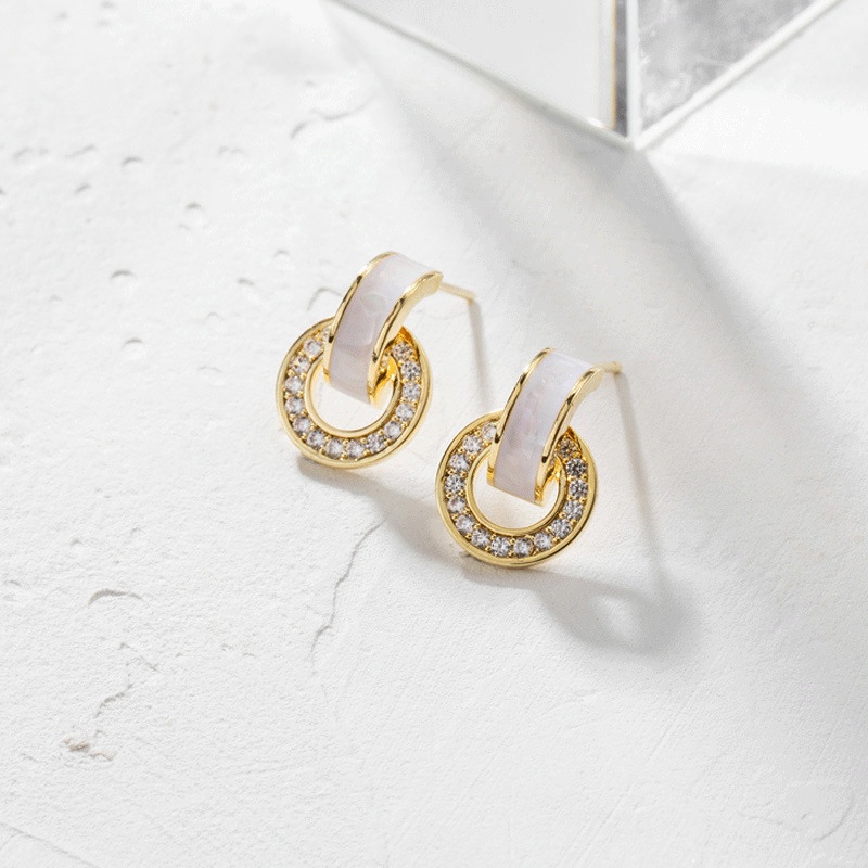 XiaoboACC Hoa Tai Kim Bạc 925 Đính Đá Zircon Hình Tròn Không Gây Dị Ứng Cho Nữ