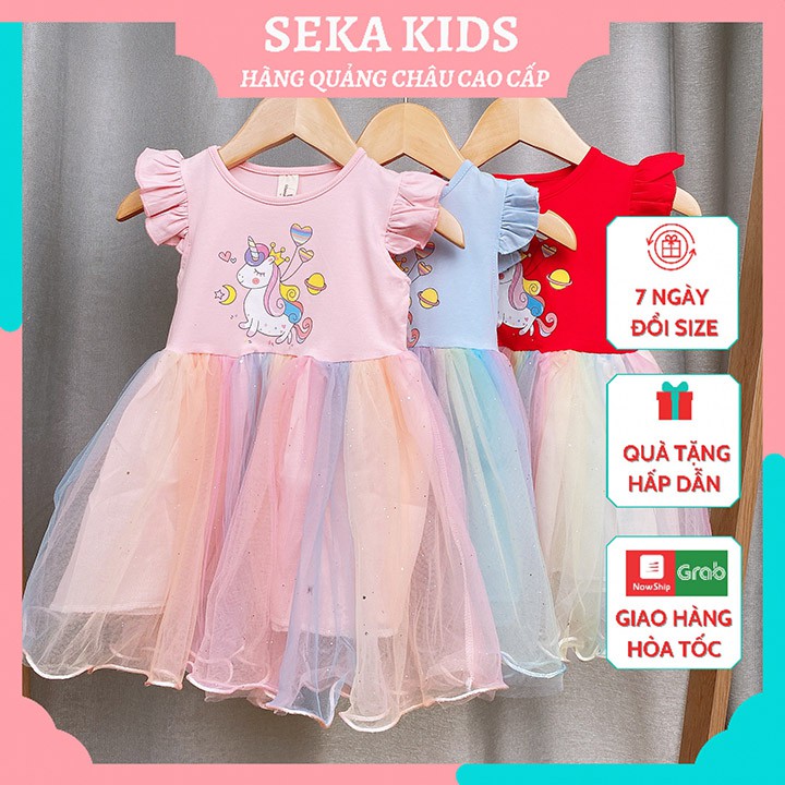 Váy cho bé gái đẹp, đầm em bé công chúa xinh hình Elsa, ngựa Pony cầu vồng cho trẻ em mùa hè SEKA KIDS 2104.03 CS118