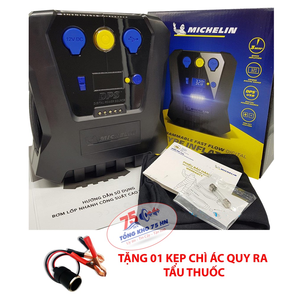 Bơm lốp tự ngắt Michelin 12266 - Chính hãng BH 12 tháng - Tặng kẹp chì 12V