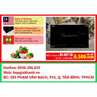 Bếp từ đôi Binova BI-407-ID nhập khẩu Malaysia, bếp từ, bếp điện từ, bếp từ đôi, bếp điện từ đôi, bếp từ giá rẻ