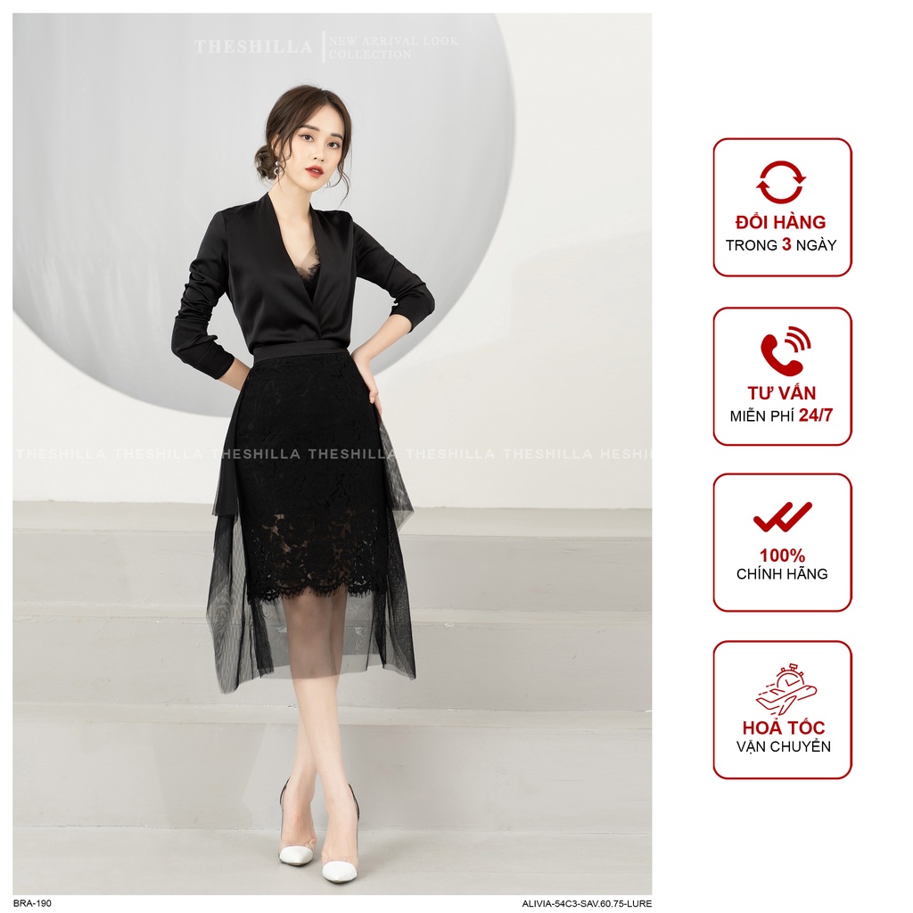 Váy thiết kế cao cấp màu đen chân váy phối ren áo lụa [ Có video + Ảnh thật ] The Shilla - Alivia-54C2