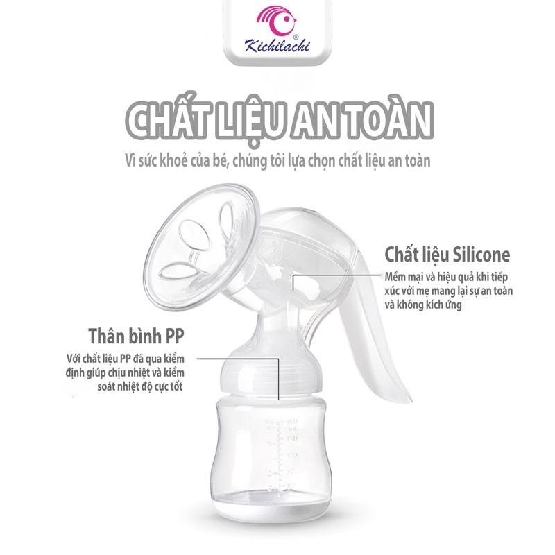 Máy hút sữa cầm tay Kichilachi - Mẫu mới có bình vắt sữa êm, đệm massage silicone [Gift 6 túi trữ sữa]-Khoaibaby