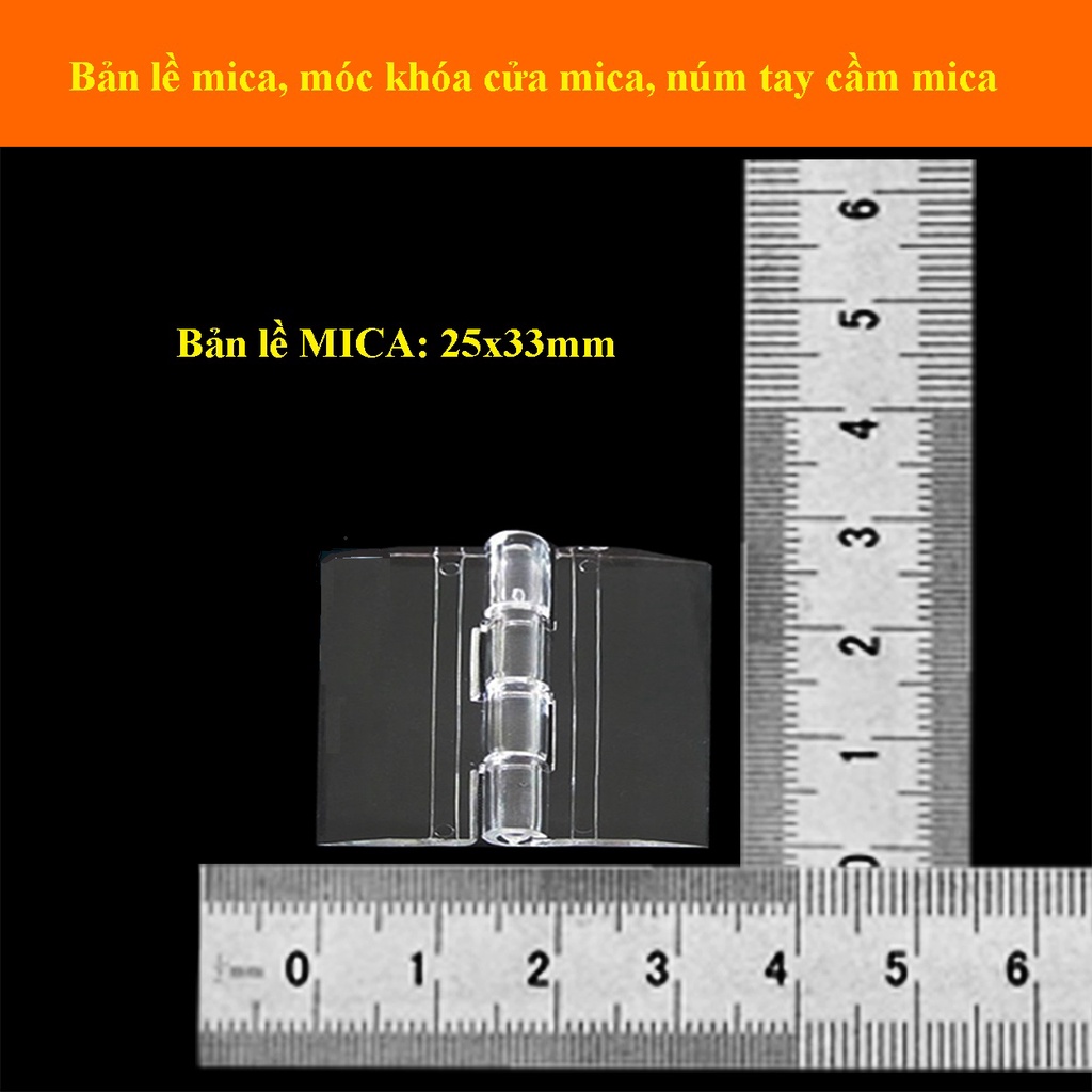 Bản lề mica, bản lề mini, trong suốt, KT 25x33mm