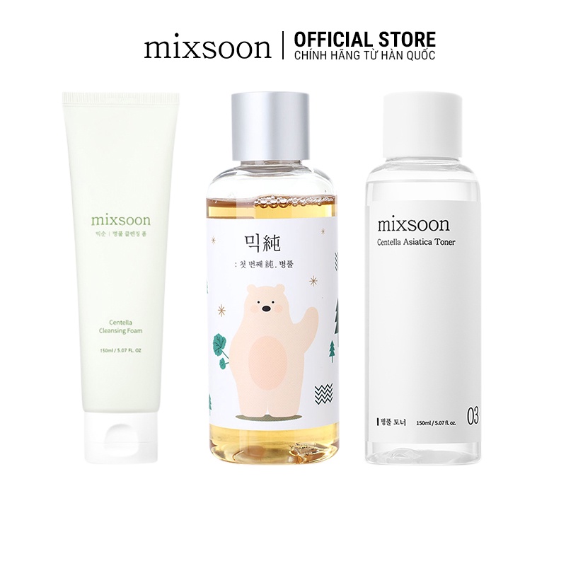 Combo Dưỡng Da Centella Mixsoon Sữa rửa mặt 150ml + Nước cân bằng da 150ml + Tinh chất 100ml