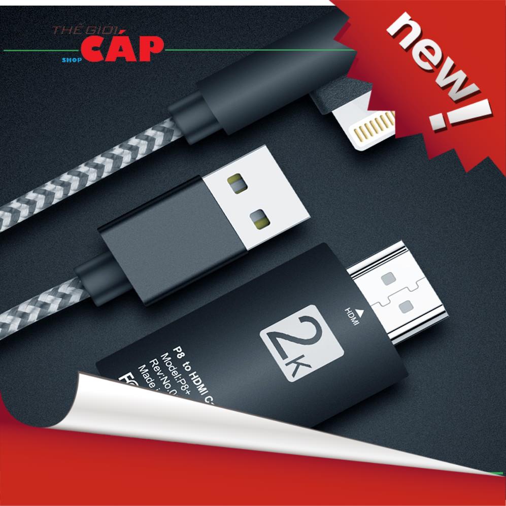 Cáp Chuyển Đổi Tín Hiệu Từ Iphone Sang Tivi Lightning to HDMI 2K Dây Dù Bẻ Góc 90 Độ Dài 2m Cao Cấp