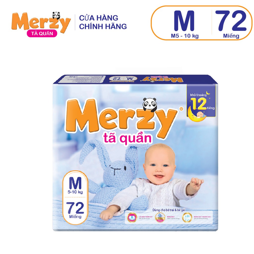 Tã quần Merzy siêu thấm M72/ L64/ XL56/ XXL48 gói siêu đại