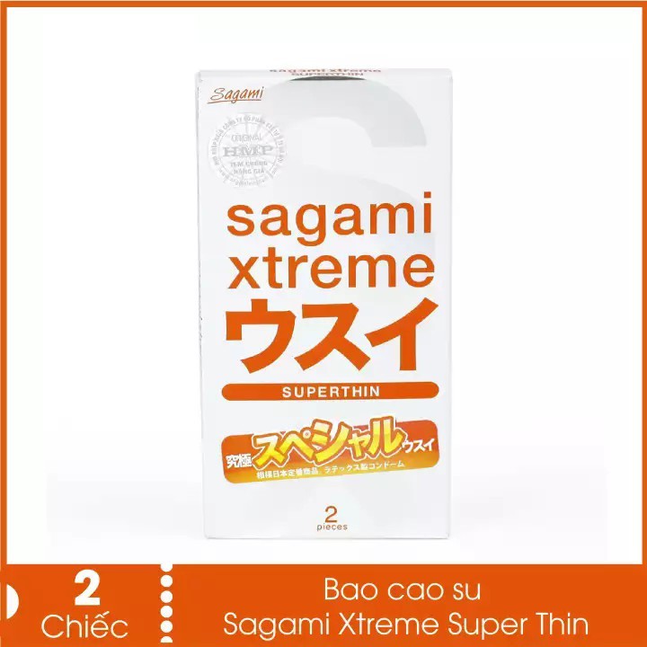 Bao cao su Sagami Superthin bcs siêu mỏng nhiều gel bôi trơn không mùi 1 hộp 2c có che tên sản phẩm - thegioisoi