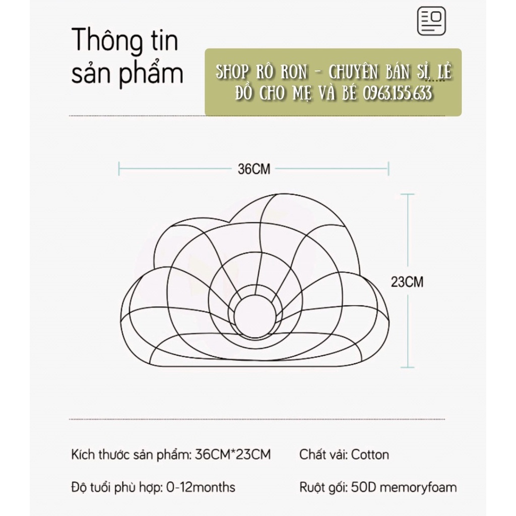 Gối cao su bọt biển BABY BEE - Gối cao su chống bẹt đầu cho bé hình đám mây - Shoproron