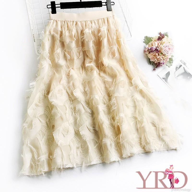 Chân váy chữ A lưng cao phối lông vũ thanh lịch | BigBuy360 - bigbuy360.vn