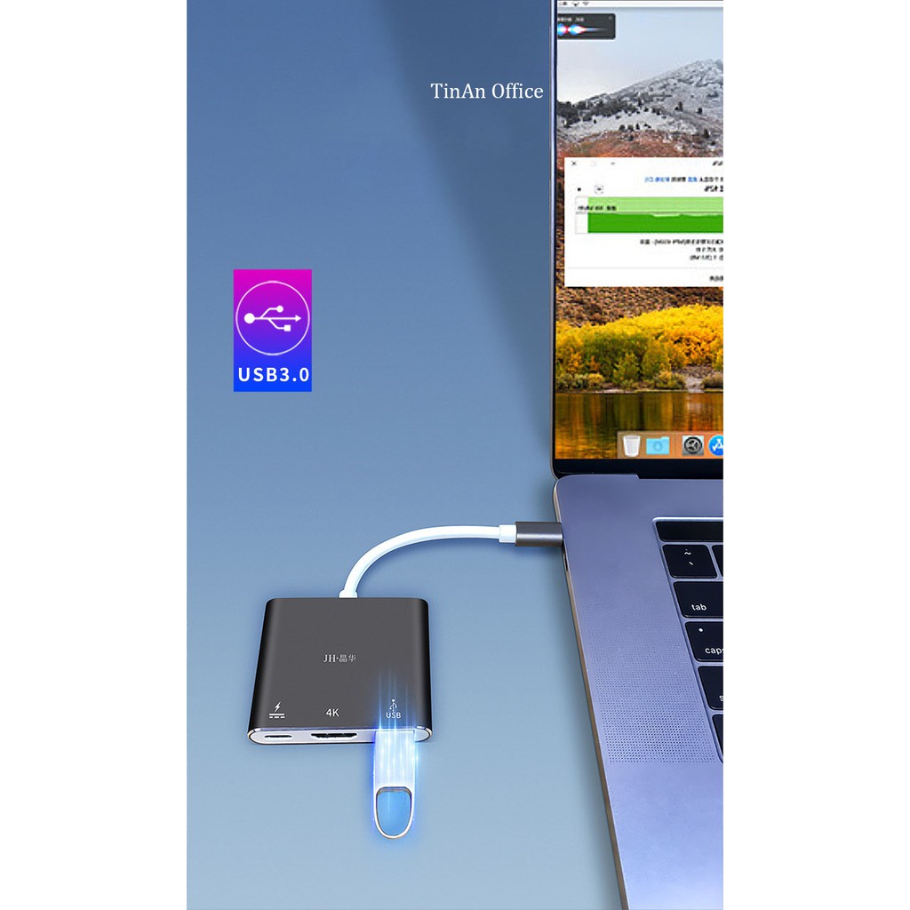 Bộ Adapter cáp chuyển Type-C sang HDMI 4K/USB3/TypeC, 3 trong 1 cho Macbook, iPad