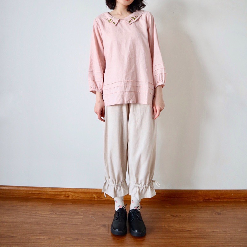 Áo linen thêu cổ - laxoe