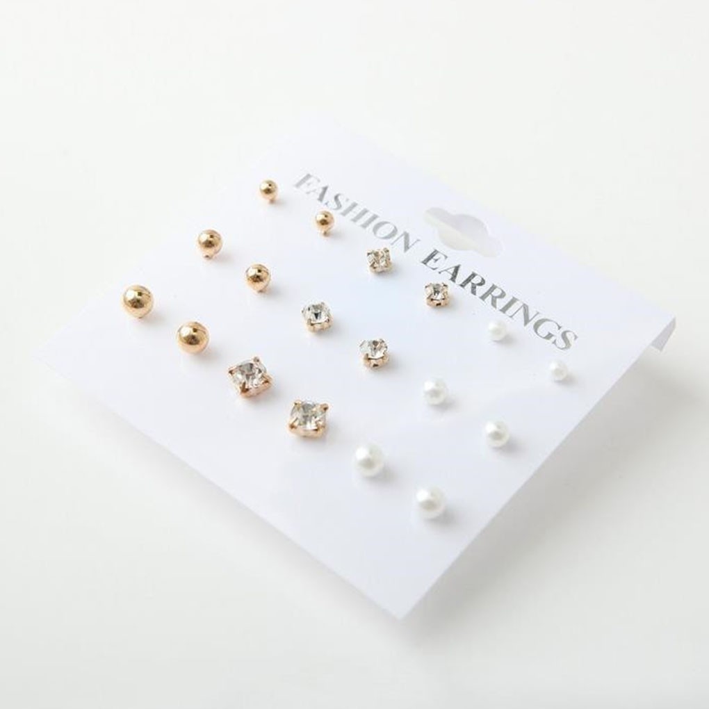 Bộ 9 đôi bông tai đính đá/ngiovj trai giả đơn giản xinh xắn