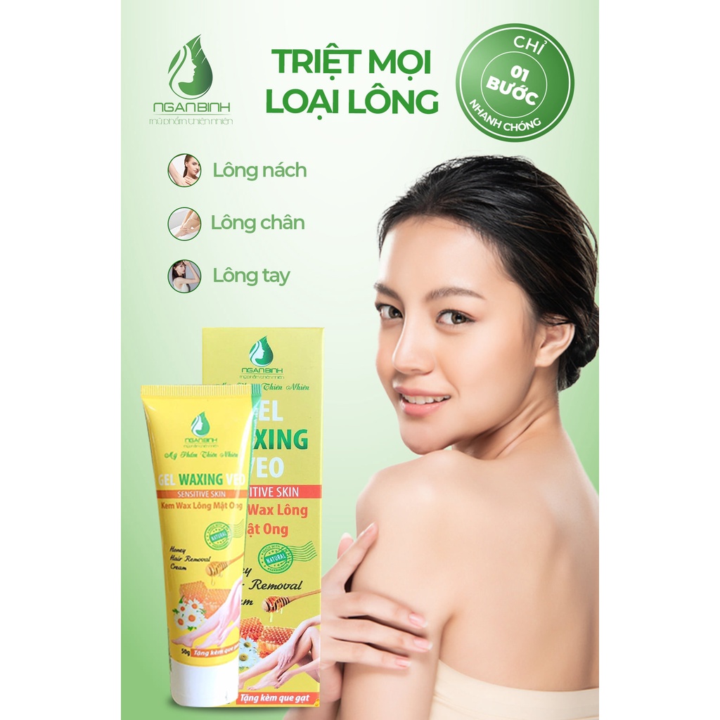 Kem tẩy lông mật ong Ngân Bình tuýp 50gr giúp làm sạch lông chân, lông nách, vùng kín chỉ trong 5 phút tại nhà an toàn