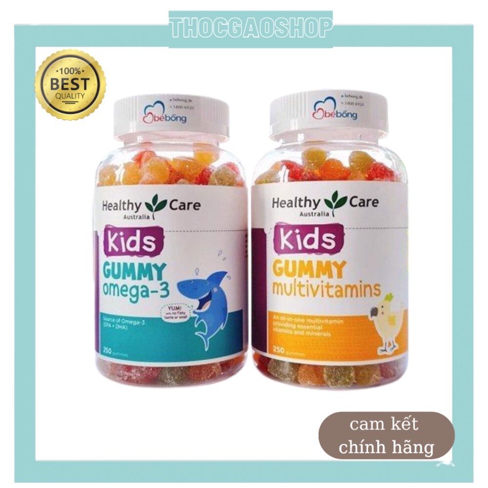 Kẹo dẻo Kids Gummy Multivitamin và Kids Gummy Omega 3 200v chính hãng Healthy Care Úc