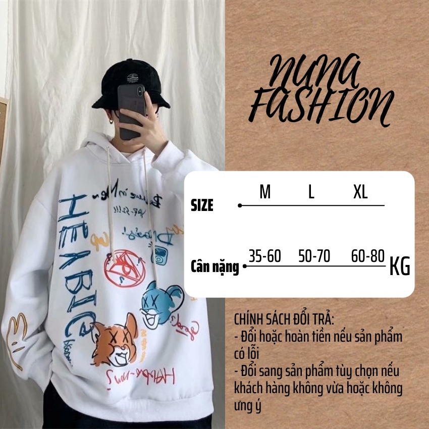 Áo Hoodie nam nữ phong cách Hàn Quốc oversize, Áo Sweater nỉ siêu đẹp form rộng Unisex dài tay NUNA FASHION HD01