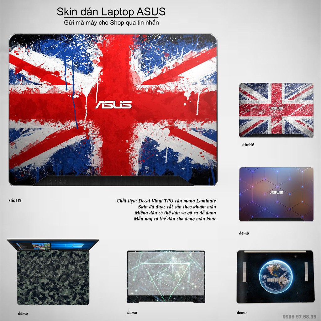 Skin dán Laptop Asus in hình cờ Anh (inbox mã máy cho Shop)