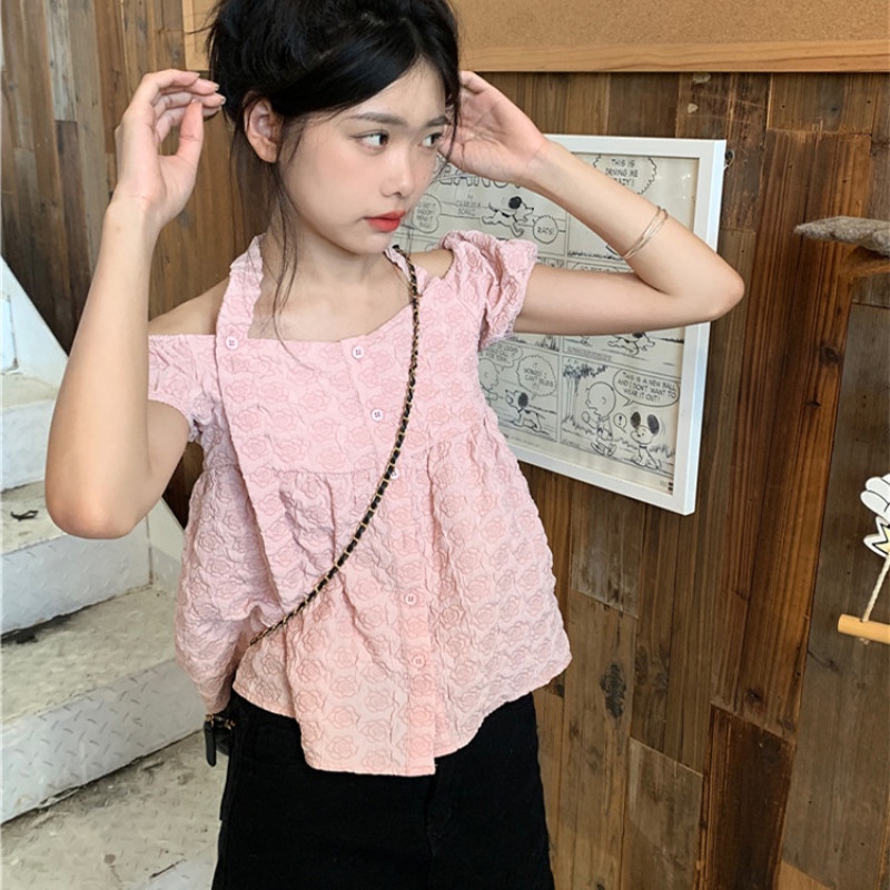 Áo Nữ Trễ Vai Tay Ngắn Dáng Rộng Thời Trang