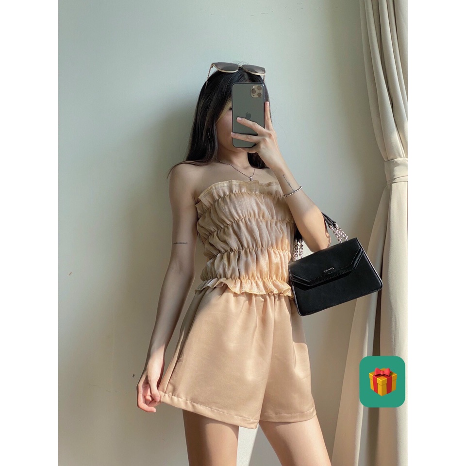 Áo ống kiếng croptop nhúm cực xinh , chất voan kiếng mềm mát