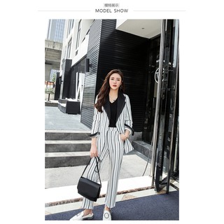 👗👗Bộ đồ xẻ tà Bộ đồ nhỏ Bộ đồ sọc + Quần sọc Bộ đồ OL Bộ đồ chuyên nghiệp Mặc công sở Đồng phục Bộ đồ đơn giản Quần