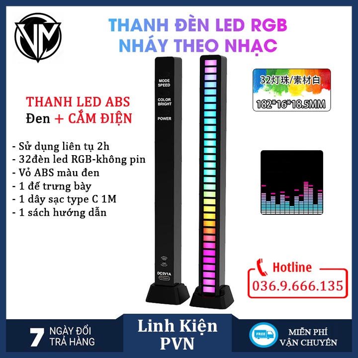 Thanh đèn LED RGB nháy theo nhạc, Đèn TikTok trang trí, decor 16 triệu màu cảm ứng âm thanh siêu nhạy