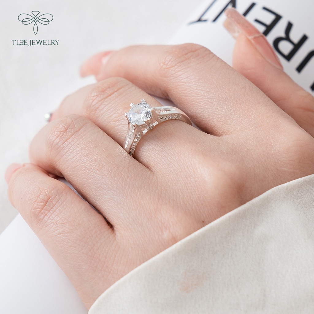 Nhẫn bạc nữ TLEE trụ đá 6 chấu cao 7li viền trơn sang trọng NCJ A0200